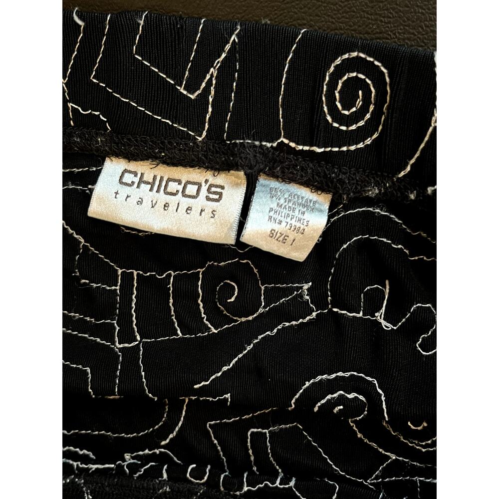 Chico’s Black Embroidered Swirl Midi Skirt Women’s Size M Whimsigoth Boho Flowy - Picture 2 of 5